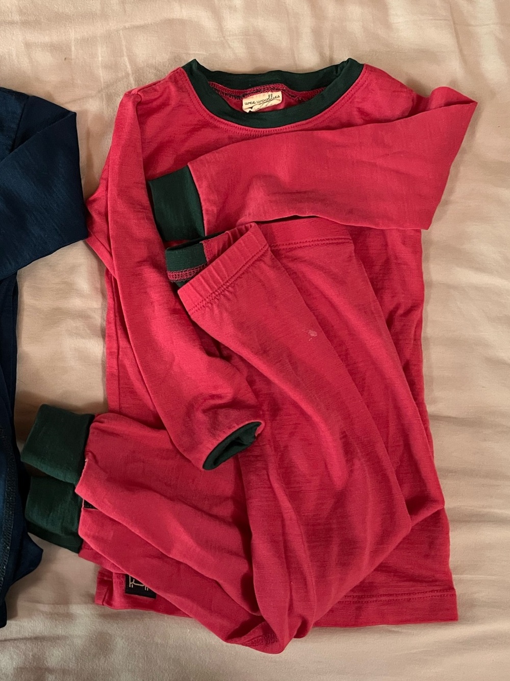 Kids Two-Piece Long-Sleeve Pajama Set in Berry with Forest Trim